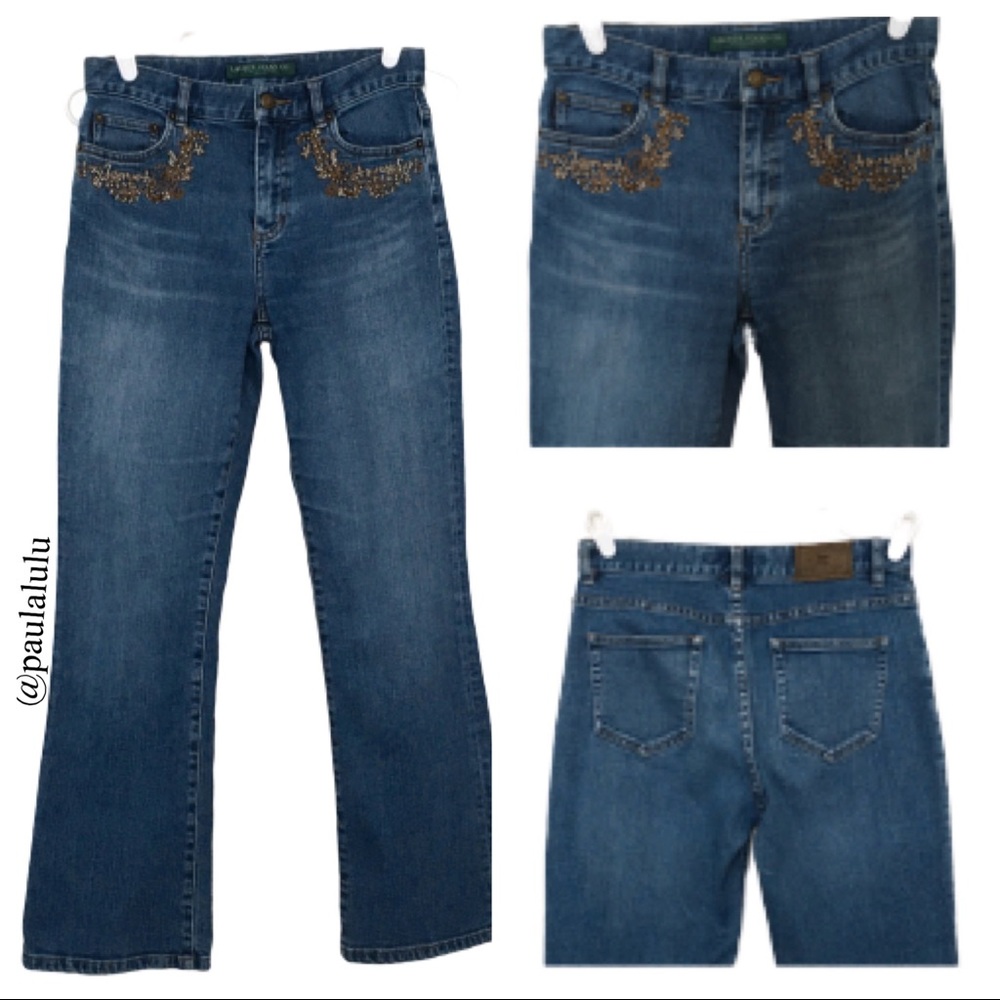 Petite Ralph Lauren Bootcut Embroidered Jeans 4P